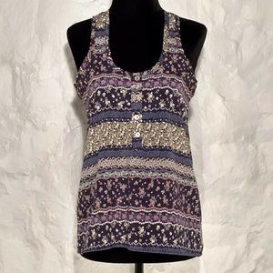 Bejewel floral striped racerback tank size S